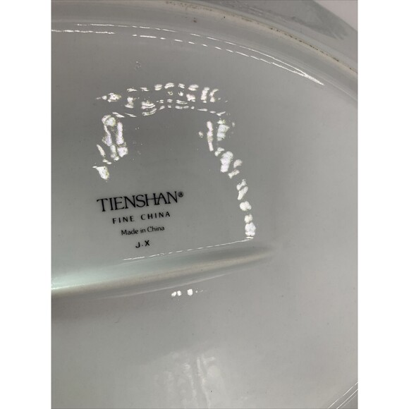 Vintage Poinsettia Christmas Platter Tienshan Fine China Deck the Halls Oval 14" - Picture 6 of 7